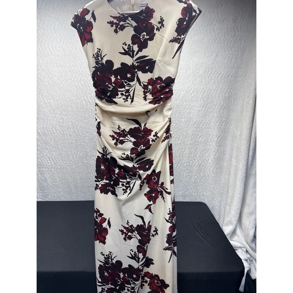 Abercrombie & Fitch Floral Ruched Maxi Dress Cream Burgundy XS 159D2911